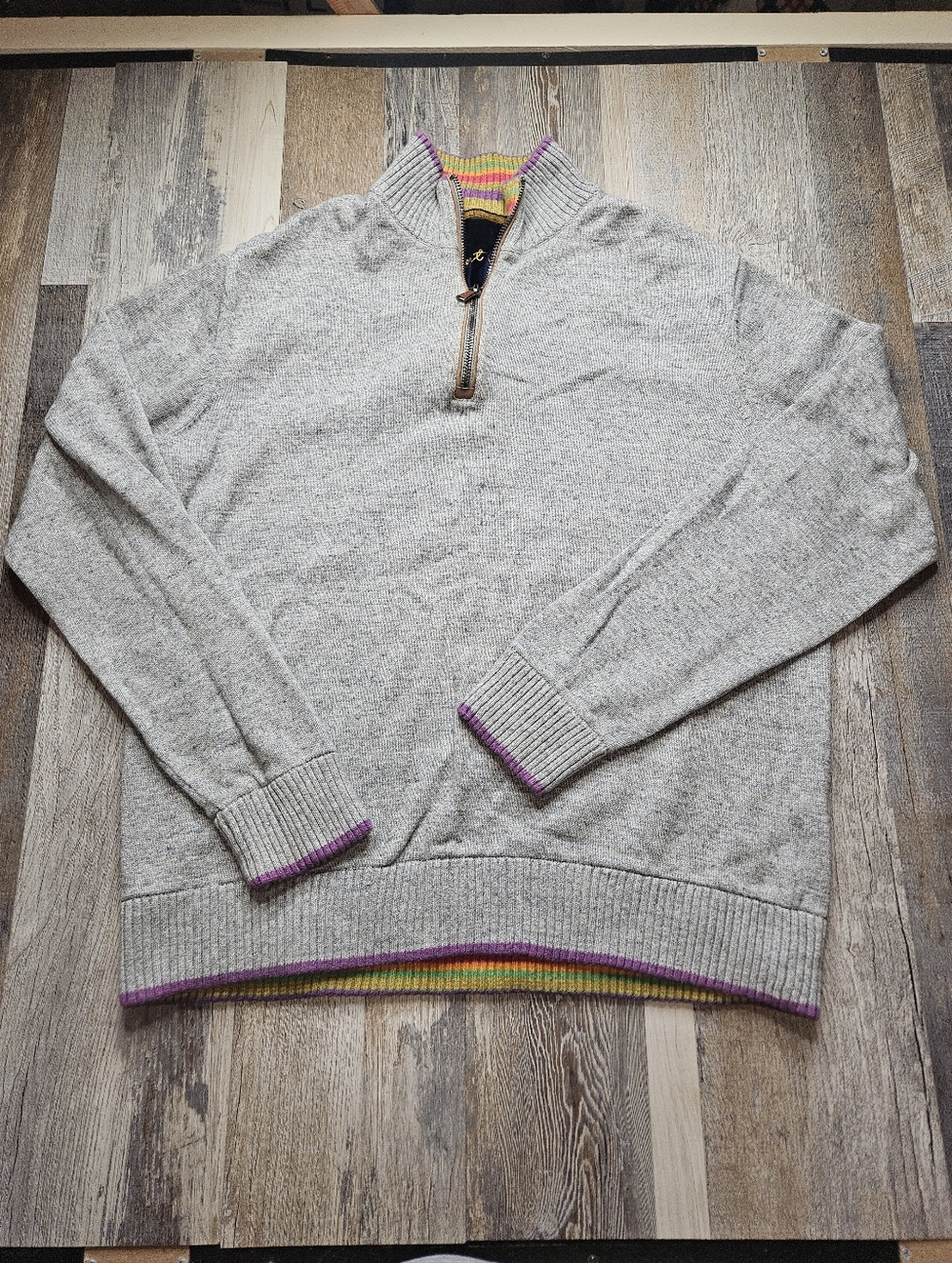 Robert Graham Quarter Zip Sweater Small Classic Fit Grey
